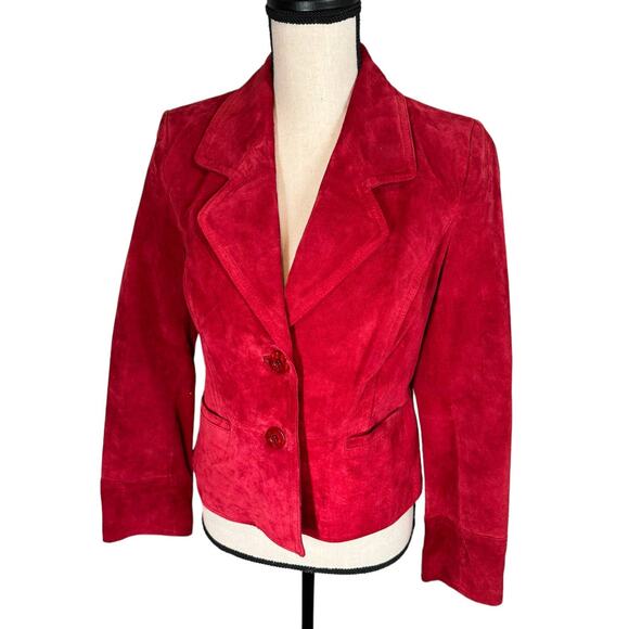 Vintage i.e. Red Suede Blazer 90s Y2K Dark Academia Medium - Picture 1 of 8